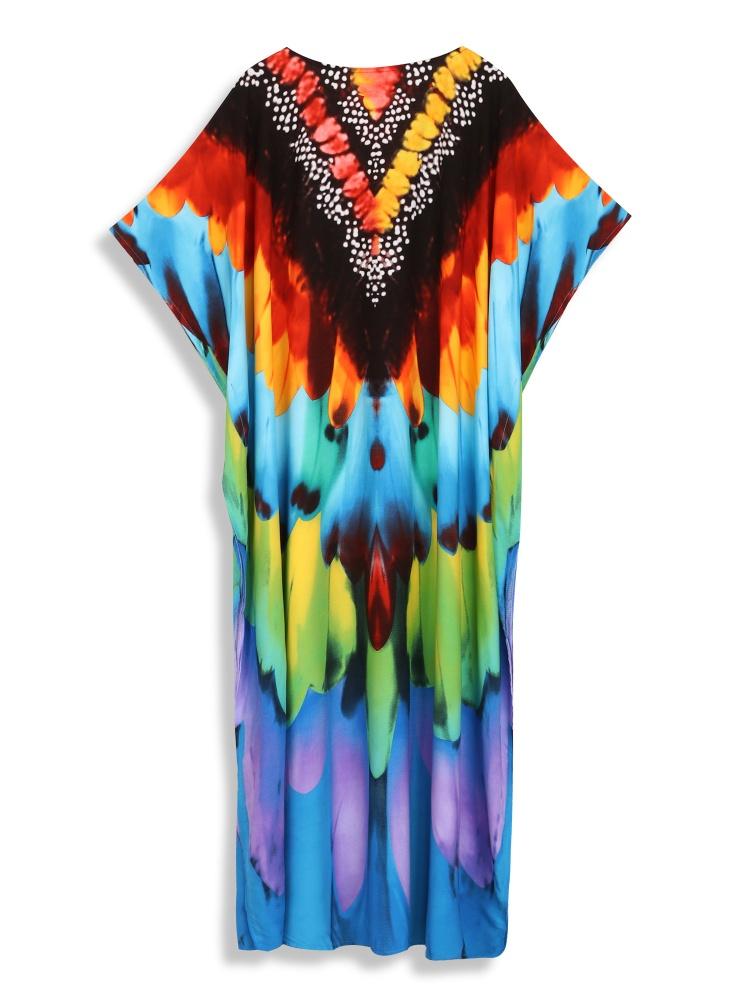 EDOLYNSA Лестный женский кафтан в богемном стиле, красочный халат, непринужденное платье больших размеров, платье Moo Moo, свежее платье, длинное платье для отпуска, наряд Q1594