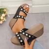 Fashion 2025 Summer New Women's Slippers Summer Pearl Wedge Slippers Retro Rivet Thick Bottom Sandals Women Roman Platform Slides Shoes