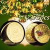 1/3/5Pcs Santa Claus Wishing Coin Collectible Gold Plated Souvenir Coins for Kids Merry Christmas New Year Commemorative Gifts
