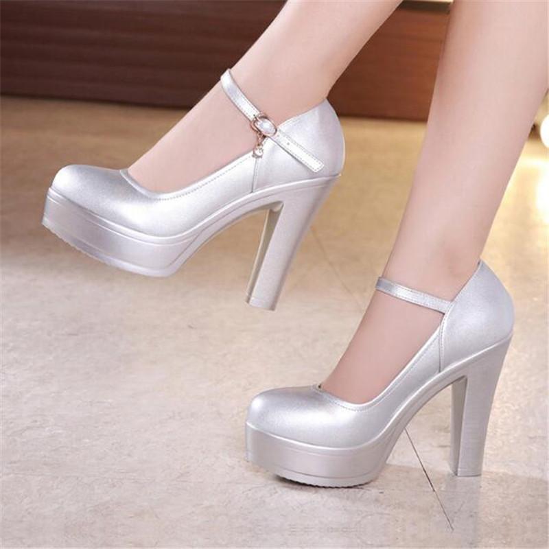 Block Heel Platform Pumps Women Shoes Black High Heels Shoes Ladies Elegant Office Shoes White Red Wedding Party Shoes Size33-43