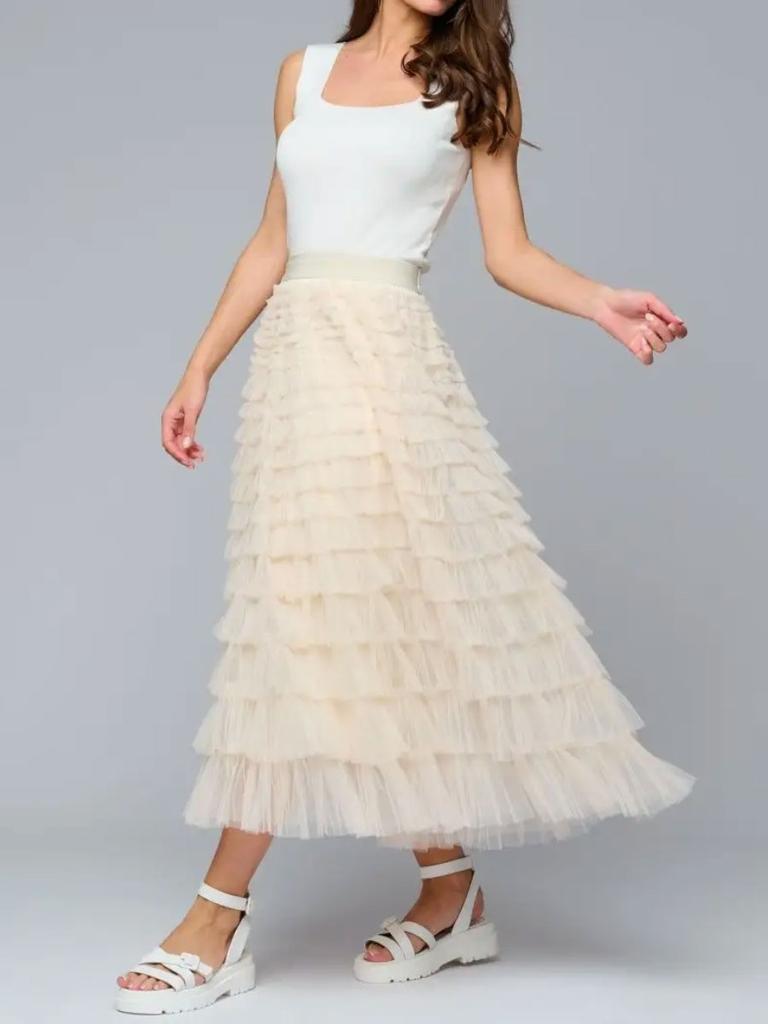 Эластичная талия Сетчатые длинные юбки для женщин Элегантные винтажные с высокой талией Пышная юбка из тюля Юбка-торт Женская одежда