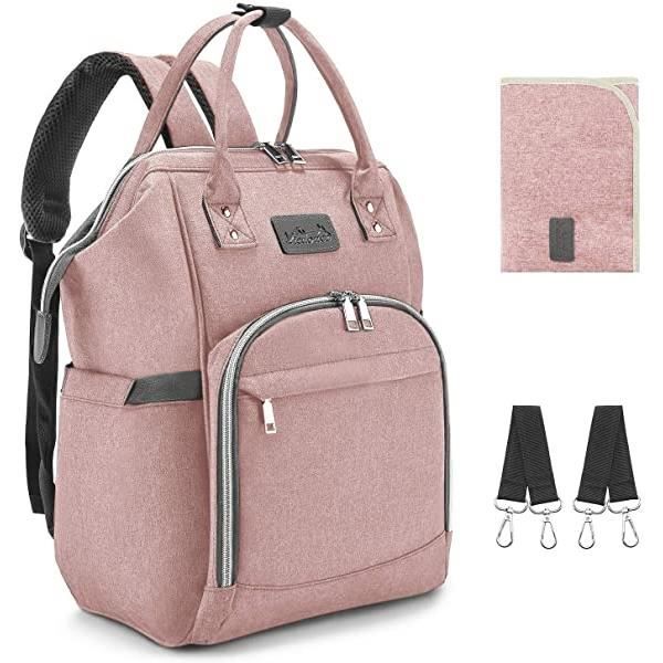 Viedouce Sacs à Langer Pour Bébé - Imperméable Oxford - Grand Capacité - avec 1 Matelas et 2 Sangles de Poussette (Bois de rose)