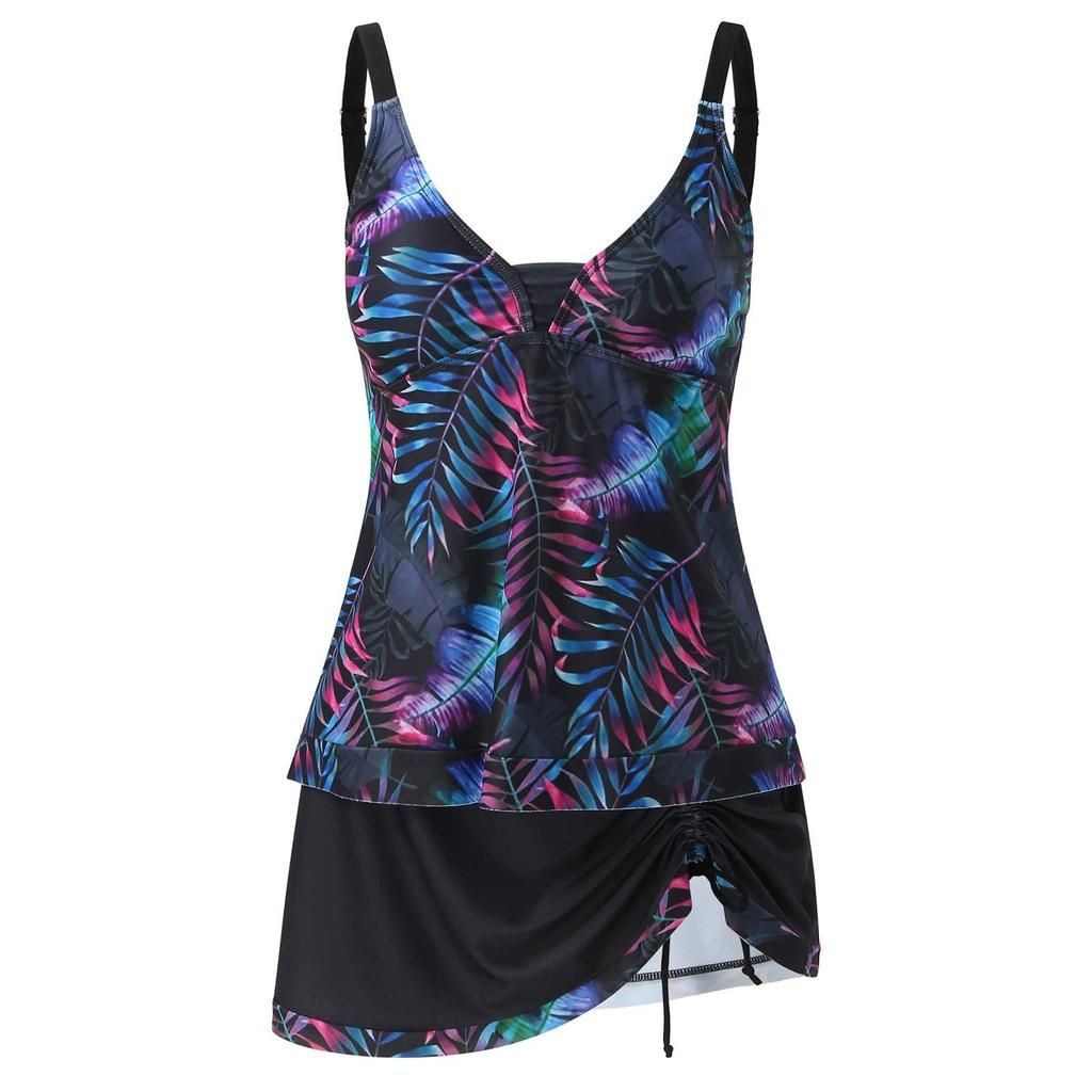 Женский купальник с принтом и разделенным плоским углом, большой купальник, купальный костюм