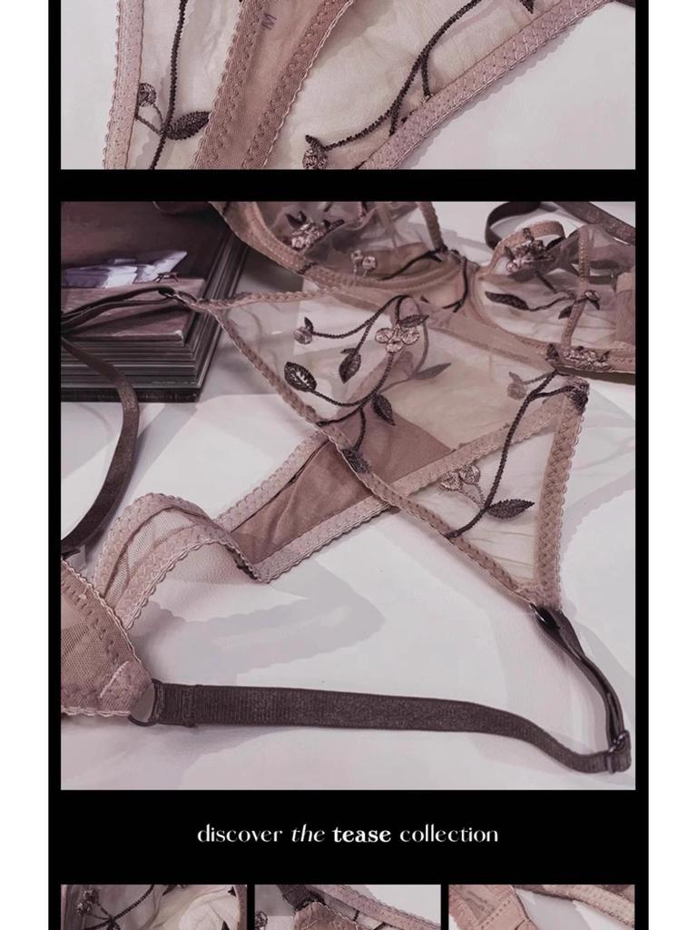 Сексуальный комплект бюстгальтера с французским кружевом и вышивкой: Прозрачный дизайн для похудения для большой или маленькой груди, уменьшает боковой жир, ультратонкий собирающий эффект