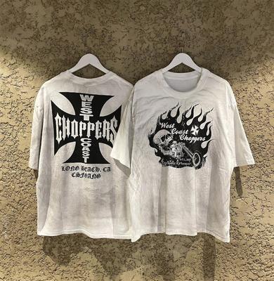 Летняя Новая West Coast Choppers Американский Принт Уличный Стиль Короткий Рукав Мужская и Женская Свободная Винтажный Стиль Старая Необработанная Т-футболка