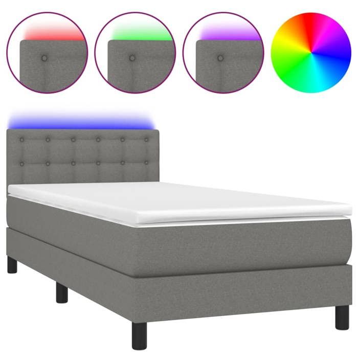Maison Exclusive - Sommier à lattes de lit avec matelas et LED Gris foncé 90x200cm