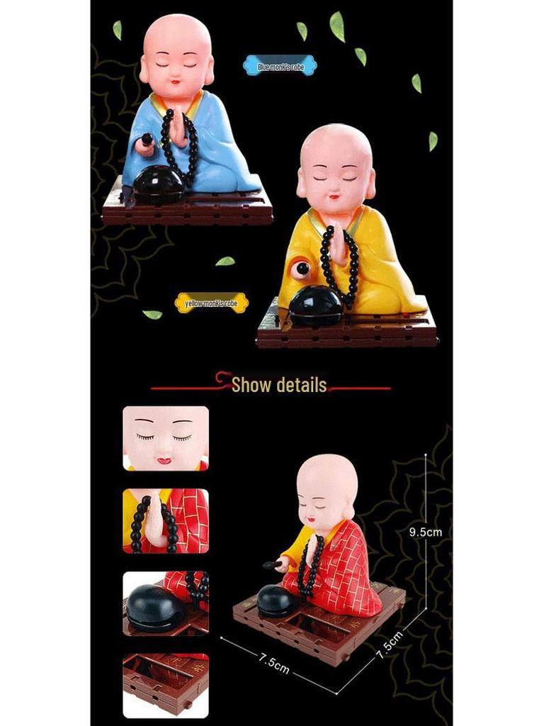 Solar Monk Head-Shaking Car Ornament - TikTok Influencer Interior Decoration