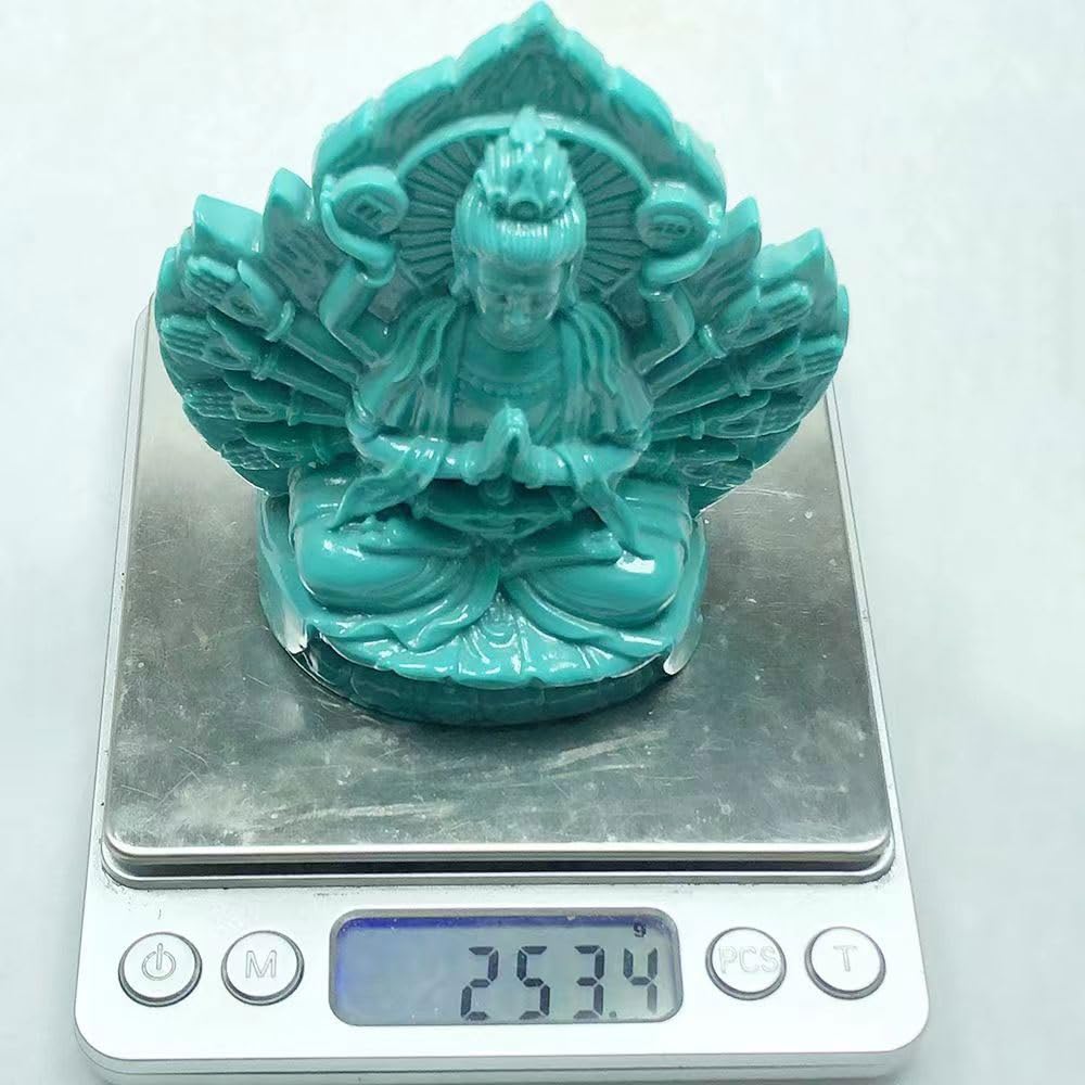 Мини-статуэтка Будды Каннон Зодиакальный амулет Основное изображение Год Крысы Натуральная бирюза Резной буддийский алтарь Статуя Будды Молящийся амулет x Ширина x