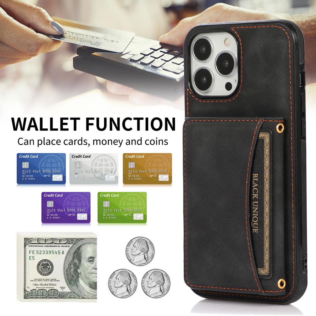 For iPhone 16 Pro Phone Case Tri-Fold Wallet Kickstand PU Leather+TPU Back Cover
