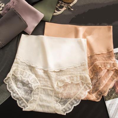 Женские трусики из ледяного шелка с высокой талией, утягивающие живот, кружевные, сексуальные, бесшовные, хлопковые, большого размера, ультратонкие брифы, нижнее белье EMA