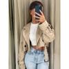 Belt Cropped Trench Spring Jacket Women Vintage Streetwear Double Breasted Long Sleeve Top Female Coat Outfits