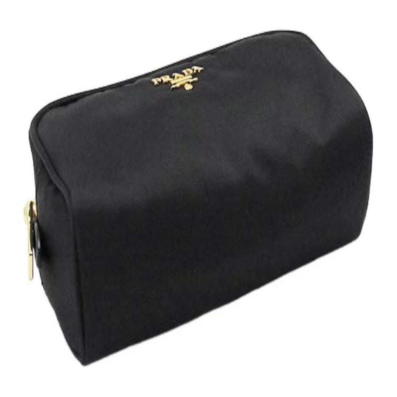 Prada Metal accessories zipper nylon clutch small women's black
