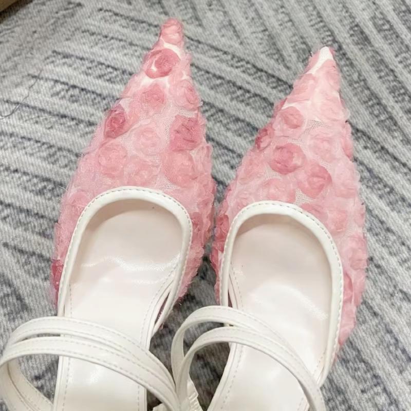 Бренд Дизайн Цветы Туфли-лодочки на высоком каблуке Женские Сексуальные С острым носом Сетчатые Дышащие Шлепанцы Элегантные Вечерние Без задника Туфли для платья Туфли-мюли