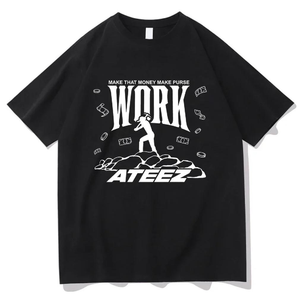 Рабочая футболка Ateez, стильная мужская футболка в стиле Харадзюку, повседневный свободный топ из 100% хлопка