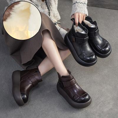Классические зимние сапоги из шерсти на толстой подошве, теплые, из натуральной кожи, женские короткие ботинки на плоской платформе