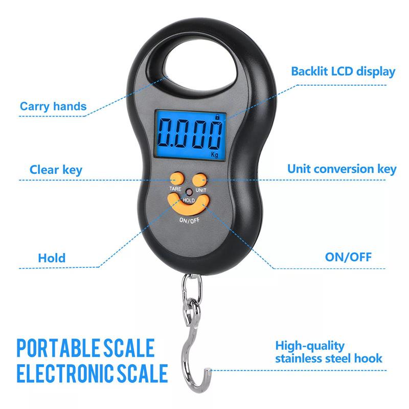 Electronic 50Kg 10G Hanging Scale Lcd Kitchen Digital Scale Backlight Fishing Weights Pocket Scale Travel Luggage Scales