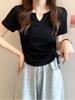 Сексуальная футболка с v-образным вырезом и шнурком, женская однотонная футболка с коротким рукавом, повседневные топы на бретелях с рюшами, модный укороченный топ, женская летняя уличная одежда