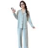 Tiernyueth Lapel Pajamas with Striped and Sanded Long Casual Sleepwear for and Winter Women's V-Neck Buttons, Pattern, Sleeves, Simple, Lightweight,