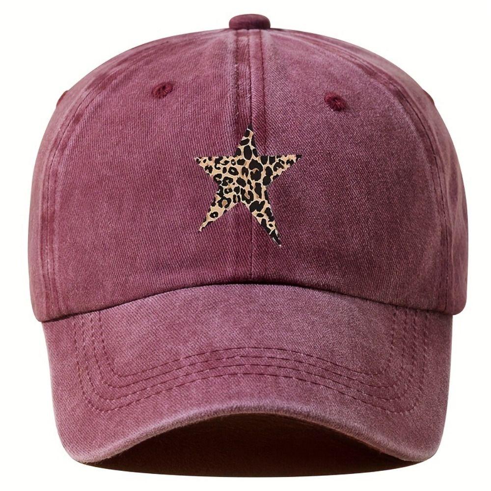 with Leopard Print Star Design Baseball Caps Sun Protection Sunscreen Hats Outdoor Sports