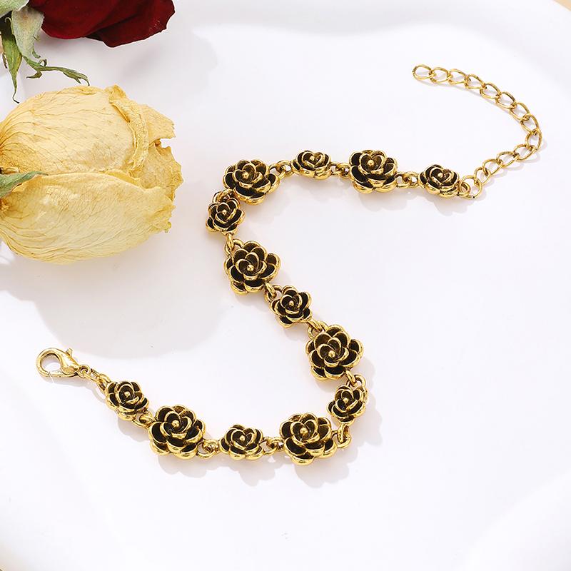 Ретро Винтаж Роза Браслет Цепочка Для Женщин Сплав Цветок Браслет Темперамент Ювелирные Изделия Модные Подарки Аксессуары