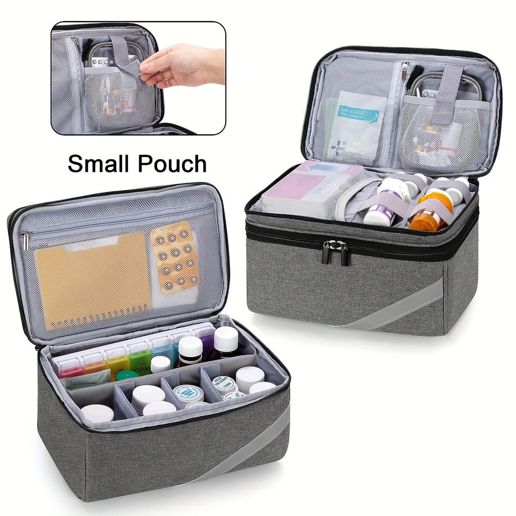 Portable Polyester Medicine Storage Bag Organizer, Empty Medicine Bottle Bag for Home, Office, School, Outdoor Travel - Durable and Compact