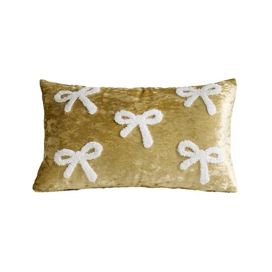 Наволочка декоративная бархатистая мягкая с узором в виде бантиков разных размеров чехол для подушки диван спальня