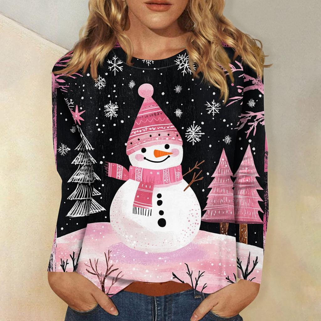 Рубашки с длинным рукавом для женщин Милые принты Футболки Блузки Повседневные Большие размеры Базовые топы Пуловеры Рождественские