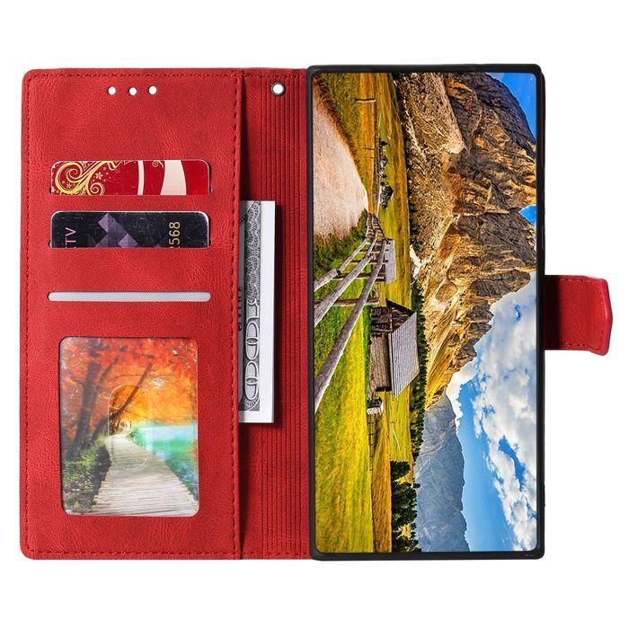 Étui portefeuille - Samsung Galaxy A37 (5G) - Cuir synthétique rouge - 3 fentes cartes - Support intégré