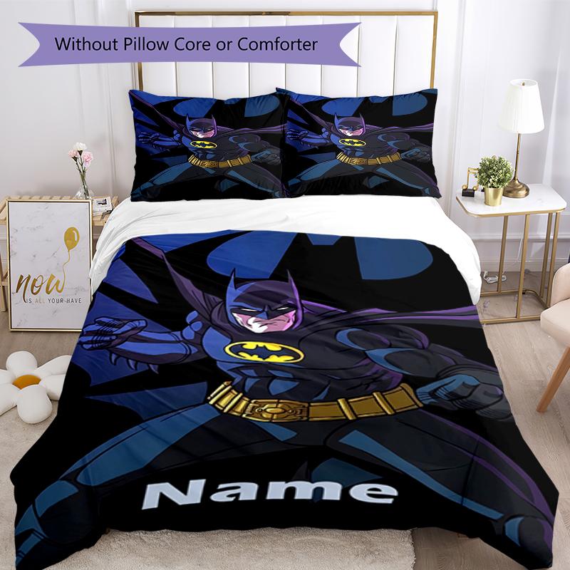 3pcs Custom Name Batman Bedding Set Duvet Cover Closure Includes 1 Duvet Cover & 2 Pillowcases, Soft and Comfortable for All Seasons.