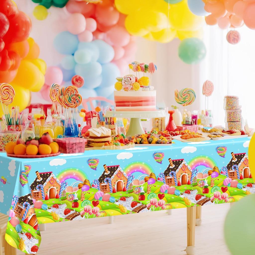 Avezano 3 Pcs Candyland Party Tablecloth Colorful Lollipop Table Covers Sweet Candy Land Birthday Party Baby Shower Supplies