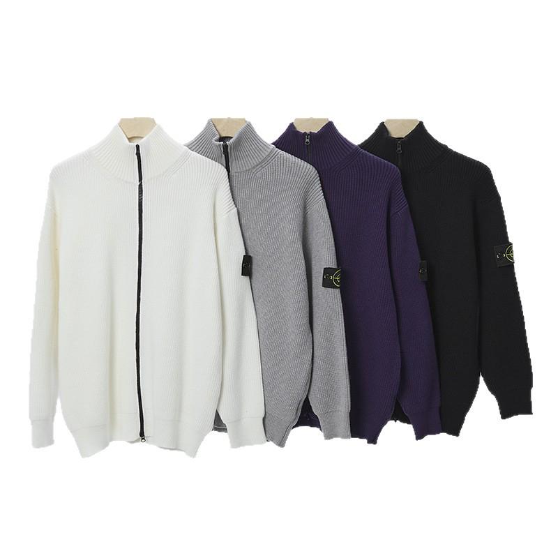 STONE Унисекс Кардиган на молнии с воротником-стойкой и нашивкой Вязаный свитер для осени/зимы