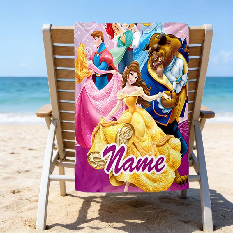 1pc Princess2 Beach Towel with Custom Name, Beach/Swimming/Bath/Picnic/Camping Towel, Suitable for Seaside Beaches