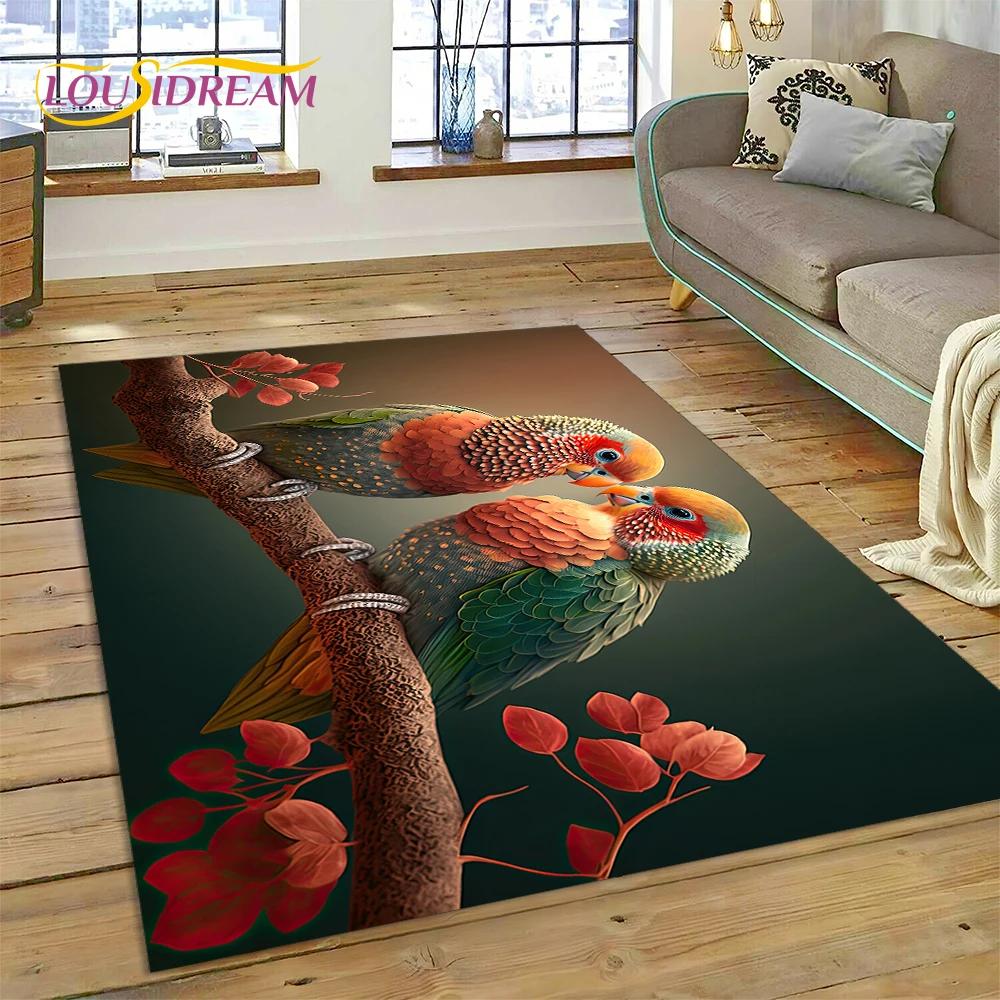 Cute Dream Birds Parrot Peacock Cartoon Rug Carpet for Living Room Bedroom Decor,floor Mat Non-slip Decoration for Sofa Doormat
