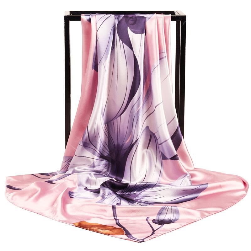 Fashion Hijab Scarf For Women Print Silk Satin Hair Scarfs Kerchief 90*90cm Square Neckerchief Headband Scarves For Ladies