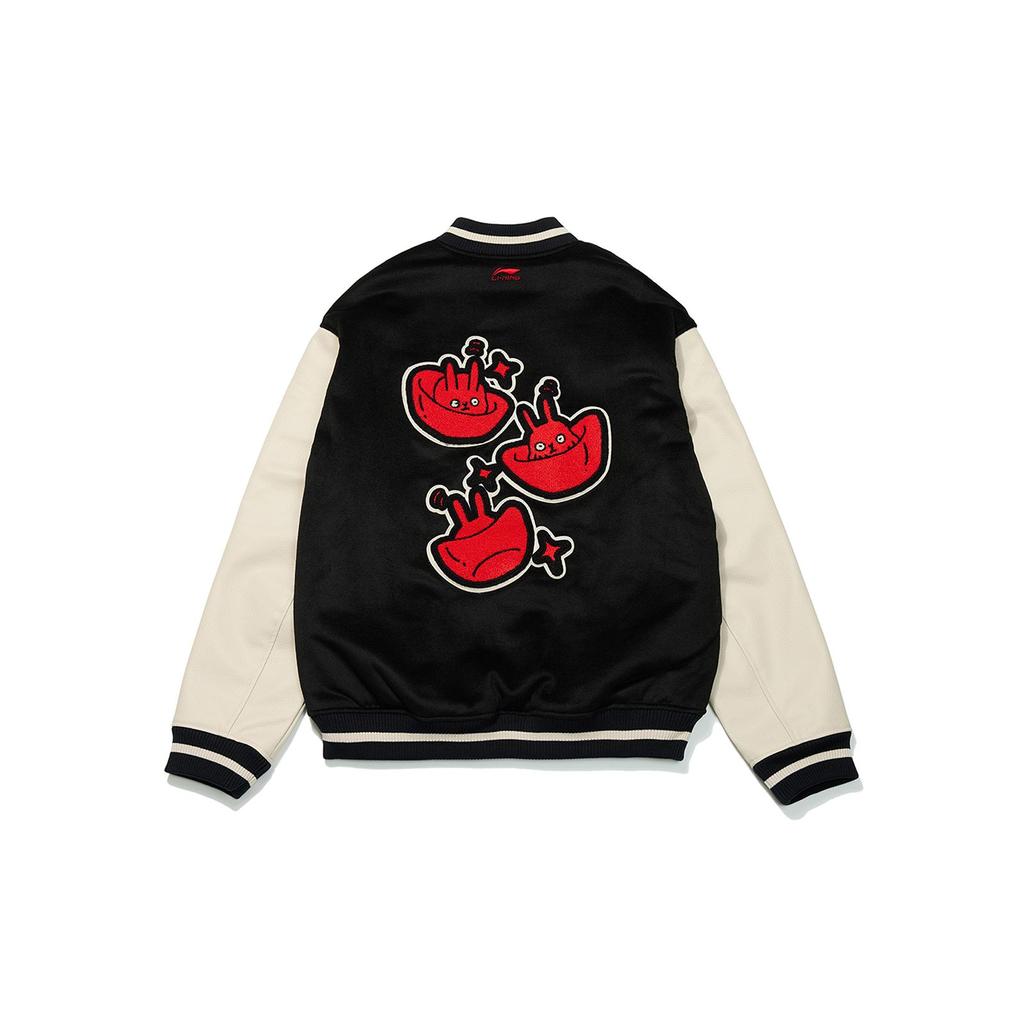 Li-Ning Коллекция Rabbit Year Prosperity Collection, свободная бейсбольная куртка с вышивкой «Кролик-бабочка», мужская верхняя одежда, черный AJMT003-3