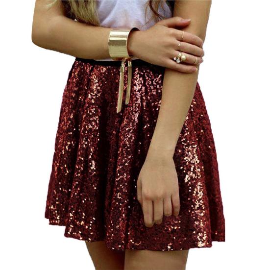 Женская юбка на резинке с высокой талией, блестящая, с пайетками, короткая, из дышащей ткани, стройнящая, для работы, отдыха, путешествий, вечеринок