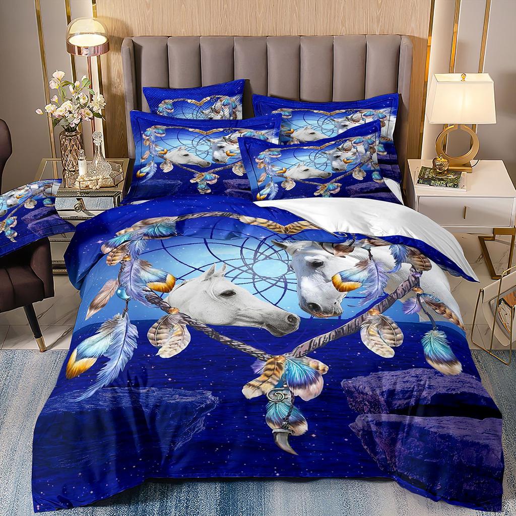 Лошадь Трехпредметный Цветок 3D Цифровая Печать Пододеяльник Простыня Наволочка Комплект Постельного Белья