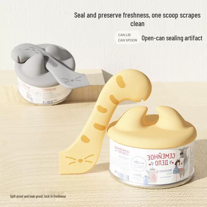 Многофункциональная силиконовая ложка для кошачьего корма и открывалка для консервов с герметичной коробкой