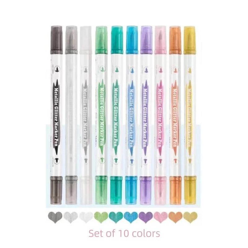 10PCS Brush Fine Nibs Paint Marker Acrylic Acts for DIY Scrapbooking Back To School Dual Tip Metallic Marker Pen MKB02