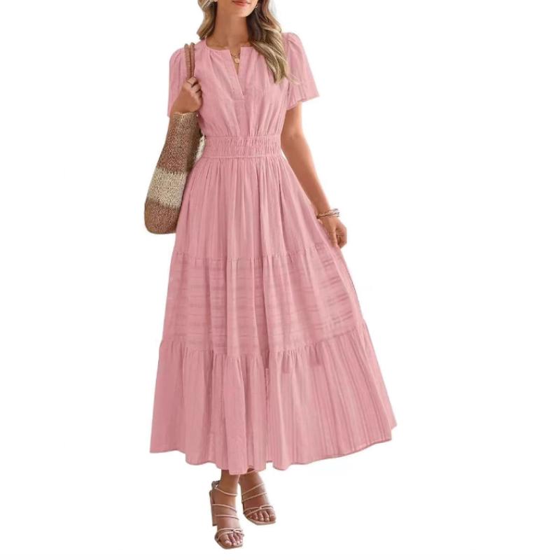 Женское платье с V-образным вырезом, плиссированными рукавами-фонариками, короткими рукавами, уличное модное платье