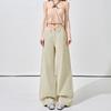 Starry Sky Sparkling Diamond Splicing High Waist Trendy Curved Knife Wide Leg Jeans for Women
