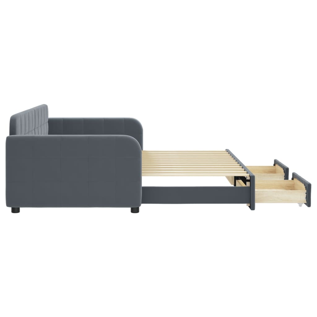 Vidaxl Sofa Rozsuwana Z Szufladami, Ciemnoszara, 90X200 Cm, Aksamit