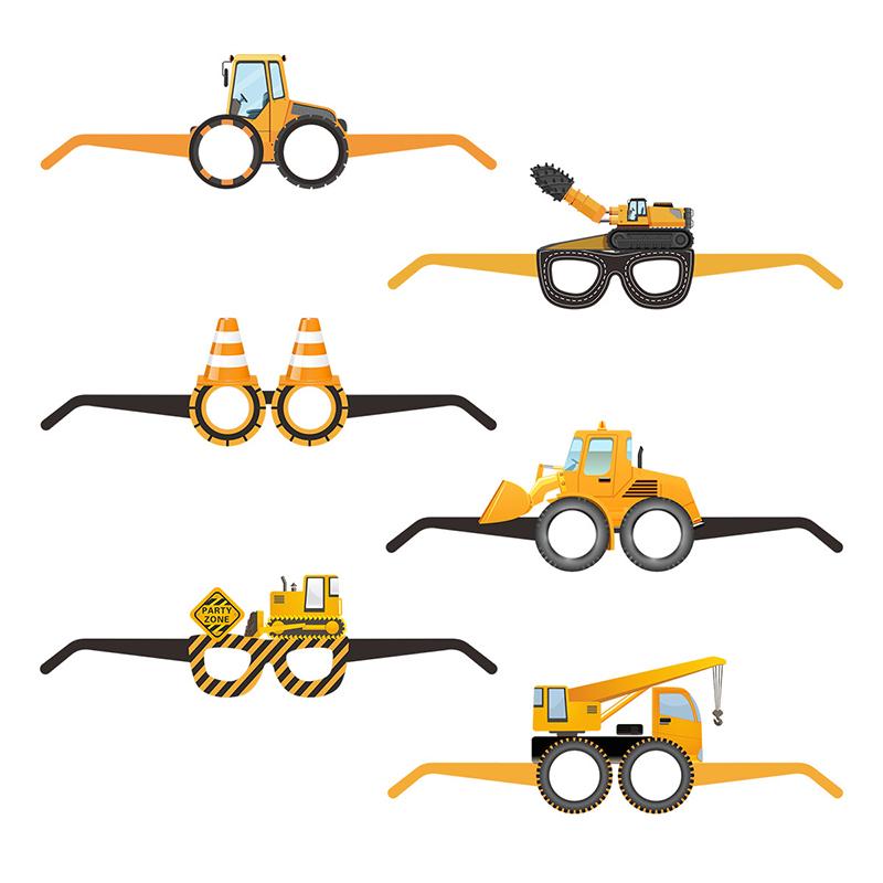 6 шт. бумажные очки для строительства фотобудки реквизит мальчик экскаватор грузовик трактор строительство день рождения декор