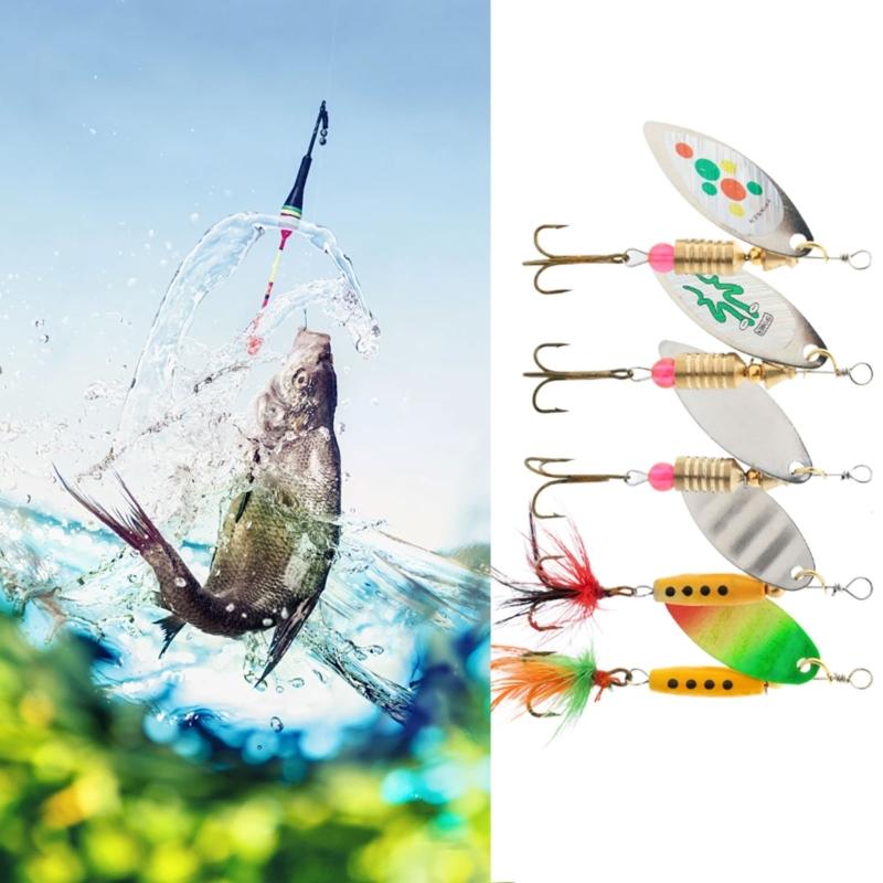 5 шт. Металлическая вращающаяся блесна для дальнего заброса с крючком, блестками, искусственными приманками, твердый металлический спиннер, простая в использовании