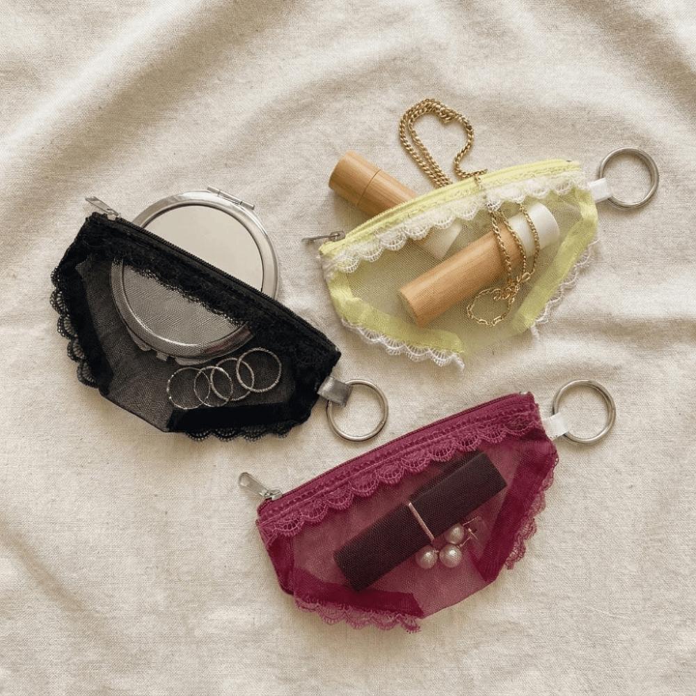 Lace Trim Briefs Shape Cosmetic Bag Mesh Makeup Storage Pouch Unique Jewelry Organizer  Headphones
