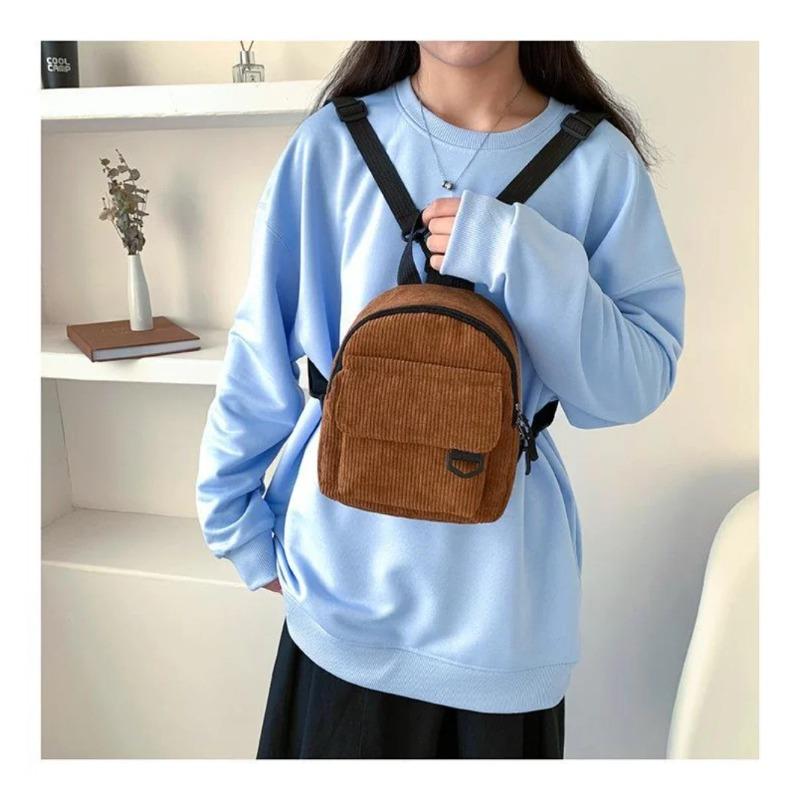 Super Popular Cute Mini Backpack, Corduroy Student Commuting Bag, Multi-Functional Portable Makeup Bag