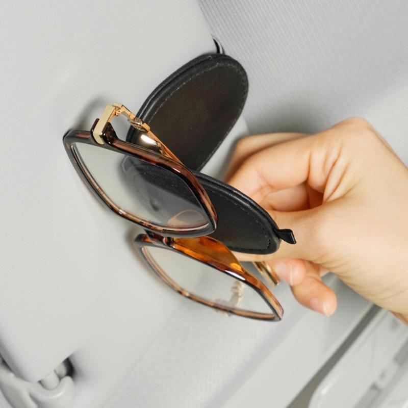 Glasses Holders for Car Sun Visor, Sunglasses Eyeglasses Mount Ticket Card Clip,PU Leather Glasses Holder
