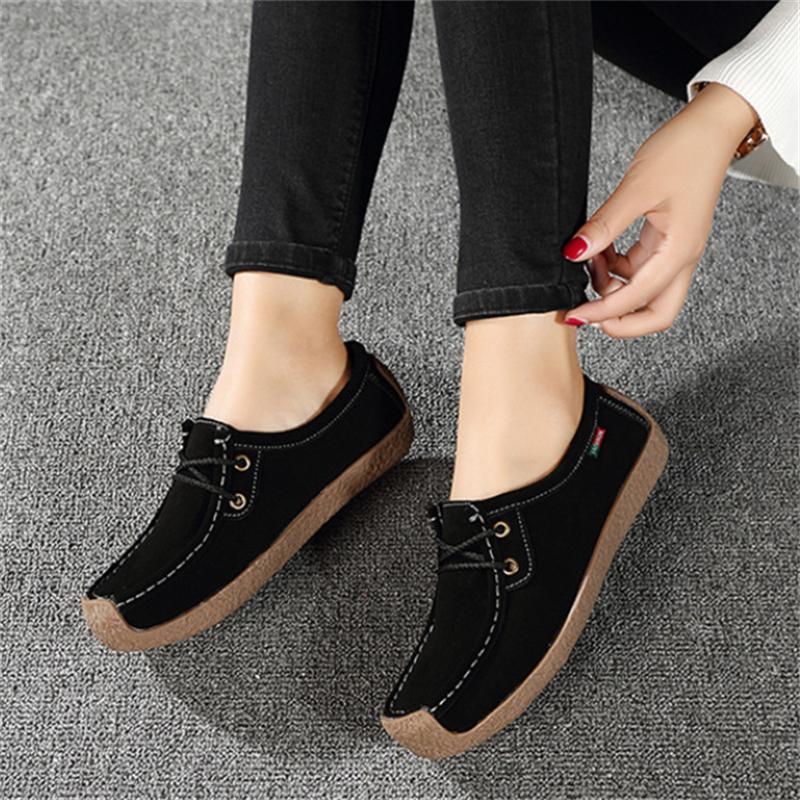 Новые осенние повседневные женские туфли, лоферы, замшевые кожаные туфли на плоской подошве, туфли без застежек для мам, женские туфли Zapatos Chaussure Femme, размер 35-42