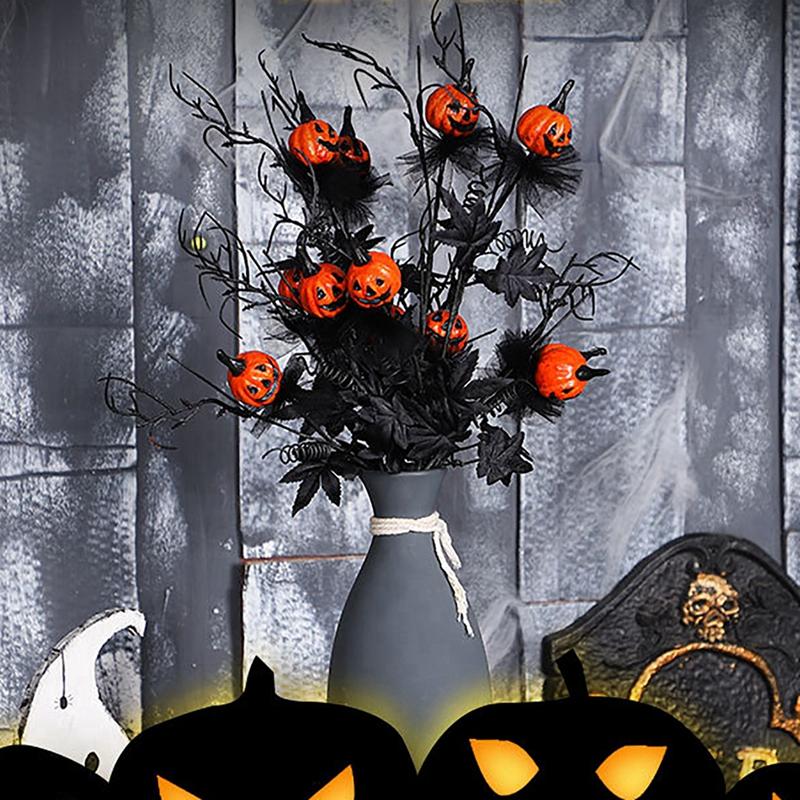 Halloween Branches Fake Twig with pumpkin Flower Halloween Creepy Centerpieces Bouquet for Halloween Party Supply