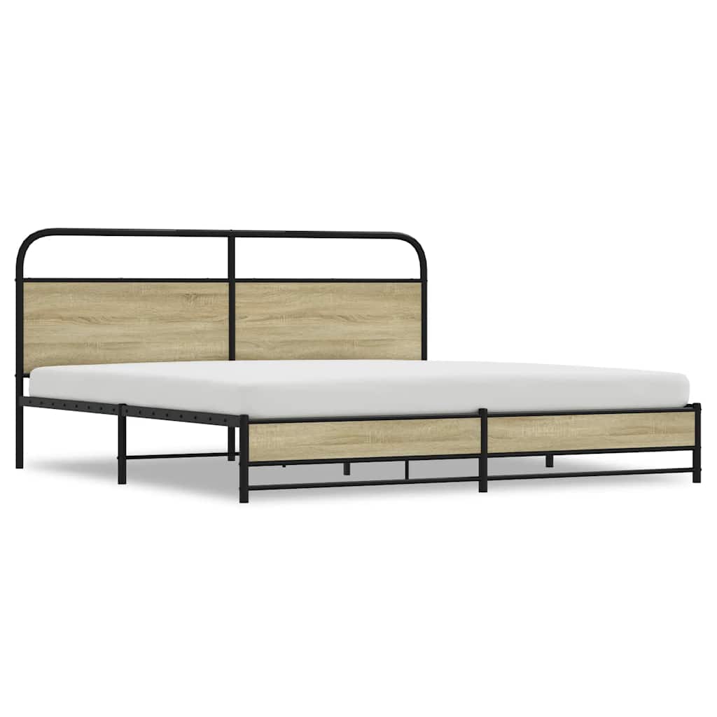 Metal Bed Frame without Mattress Sonoma Oak Finish 193 x 203 cm